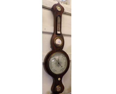 A 19th Century Rosewood Cased Five Glass Wheel Barometer, central face with adjustable hands, no makers marks apparent, 38” h