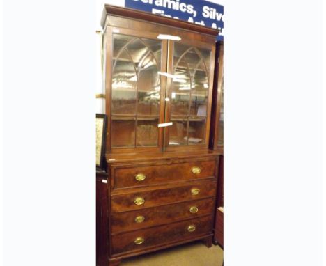 A 19th Century Mahogany Secretaire Bookcase Cabinet, the upper section with glazed door enclosing fitted adjustable shelving,