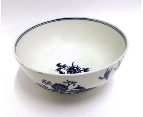 A Worcester Slop Bowl of tapering circular form, decorated in under glazed blue with a fence pattern, crescent mark, 5&rdquo;