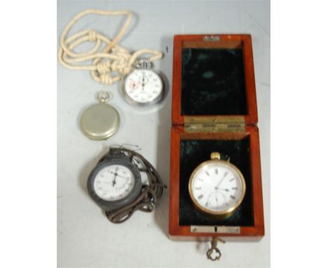 A Smiths nickel cased yachting timer together with a Cambercuss of London yachting timer, one other, and a nickel cased compa