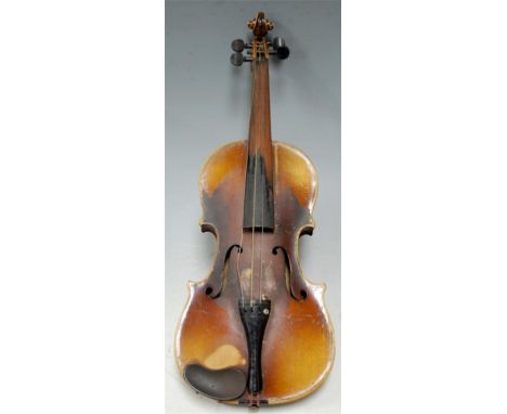 A 20th century violin, bearing label for Stradivarius, cased and with bow