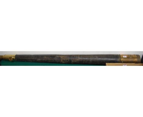 An extremely large early 20th century leather clad and brass telescope (lacking tripod)