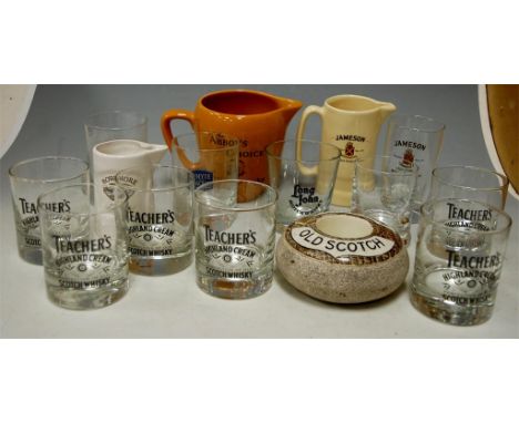 Assorted breweryana to include stencilled glasses, advertising jugs, Bonnie Gem Old Scotch ashtray by Shelley, etc