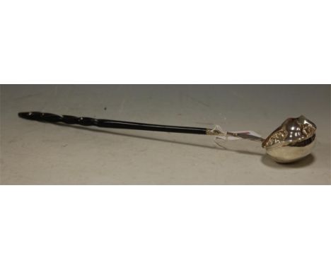 A late Georgian silver toddy ladle, having turned whalebone handle, London assay