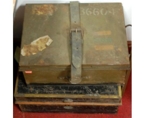 An early 20th century tin travelling trunk having a fitted interior together with one other similar (2)