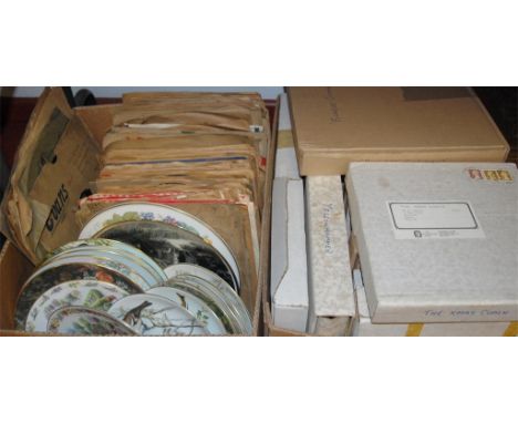 Two boxes of collectors plates to include; Royal Worcester, Coalport etc; together with various LP records