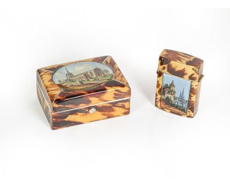 A Bone and Tortoiseshell Veneered Trinket-Box and Vesta-Case, each oblong, the hinged cover of the first with a view of St Ma