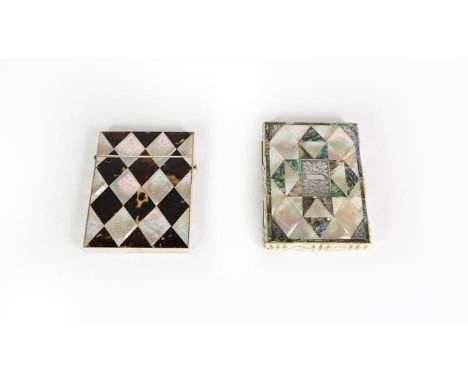 Two Victorian Card-Cases, each oblong, with decorated with abalone shell and mother-of-pearl and with a foliage engraved silv