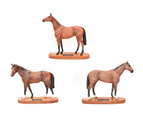 Beswick Connoisseur Horses Comprising: Red Rum, model No. A2510, Nijinsky, model No. A2345 and Troy, model No. 2674, all brow