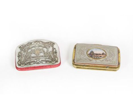 A Victorian Silver and Mother-of-Pearl Purse, oblong, the cover with silver foliage scroll overlay, 7.5cm wide; Together With