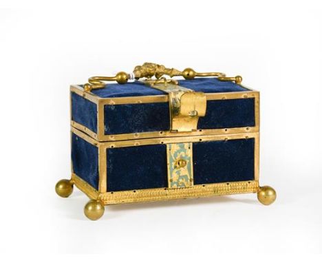 A Pair of Gilt-Metal and Enamel-Mounted Clear Glass Scent-Bottles, each of square section and with openwork foliage and flowe