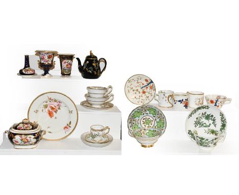 A quantity of mainly 19th century English porcelain, including: Spode spill vase, Derby tea wares, a Berlin saucer, Jackfield