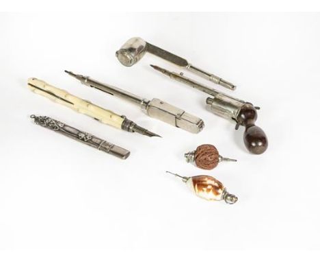 A Collection of Silver, Silver Plate and Other Pencils and Writing Implements, including: a pencil in the form of a gun; a pe