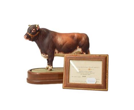 A Royal Worcester 'Dairy Shorthorn Bull' modelled by Doris Lindsner, with certificate, no 388 of 500