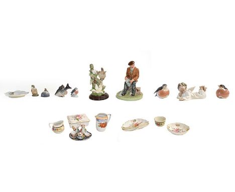 Ceramics and glass including a set of ten coloured hock glasses, Royal Copenhagen porcelain models, Royal Crown Derby, Royal 