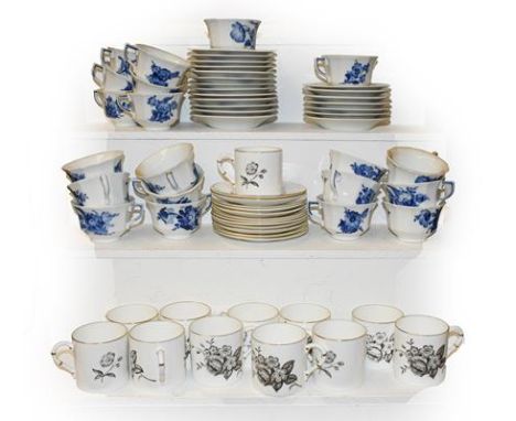 A Royal Worcester part coffee service and a Copenhagen part coffee service in a blue fluted pattern 