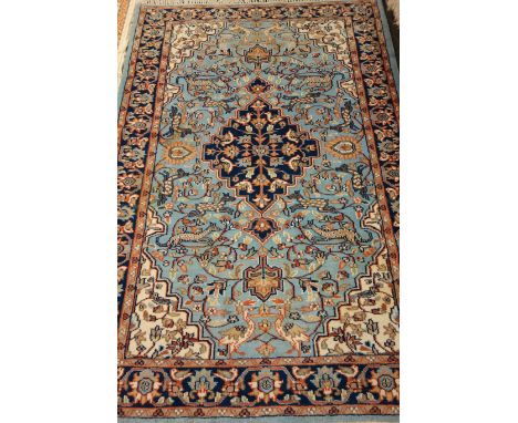 Blue ground Hunting Rug, animal motifs, 184cm x 126cm