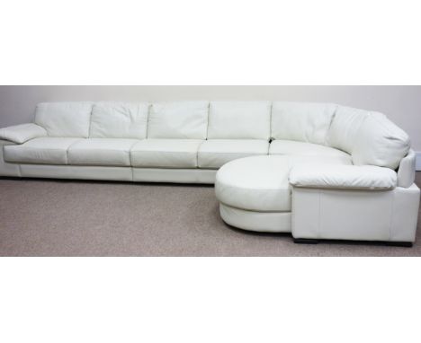 Large corner sofa upholstered in cream leather   Condition Report   Click here for further images, condition, auction times &