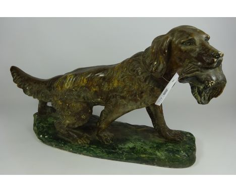 Art Deco period plaster sculpture of a hunting dog L53cm    Condition Report   Click here for further images, condition, auct