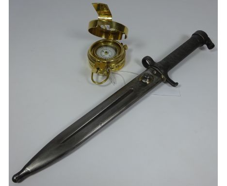 Military style bayonet and compass (2)   Condition Report   Click here for further images, condition, auction times & deliver