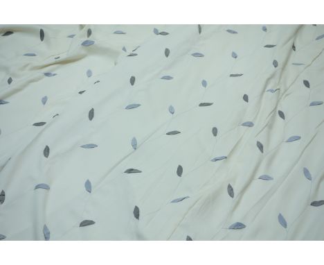 Pair lined curtains, cream with trailing foliage decoration, W200cm, Drop - 240cm   Condition Report   Click here for further
