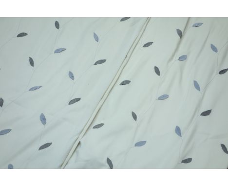 Pair lined curtains, cream with trailing foliage decoration, W130cm, Drop - 180cm   Condition Report   Click here for further