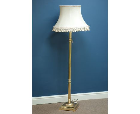 Brass standard lamp with shade, H154cm (This item is PAT tested - 5 day warranty from date of sale)   Condition Report   Clic