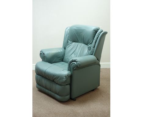 Electric riser reclining armchair upholstered in green leather (This item is PAT tested - 5 day warranty from date of sale)  