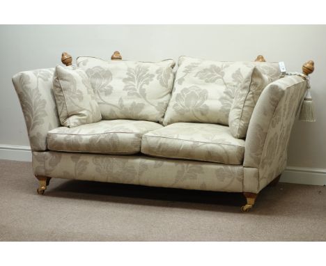 Two seat Knoll drop end sofa upholstered in floral patterned fabric cover, W190cm   Condition Report   Click here for further