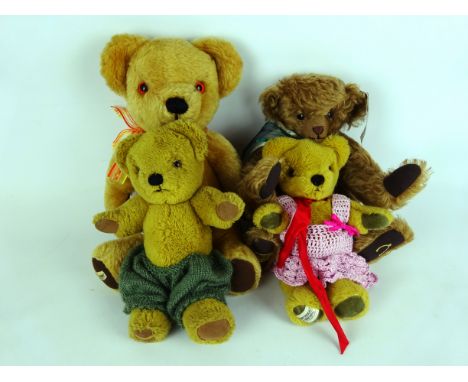 Three Merrythought gold plush Teddy Bears & a brown Mohair bear (4)   Condition Report   Click here for further images, condi