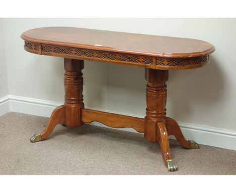 Inlaid walnut lamp table, 122cm x 46cm, H67cm   Condition Report   Click here for further images, condition, auction times & 