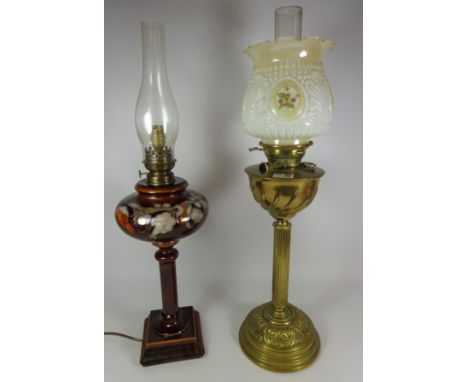 19th/ early 20th Century brass oil lamp by Hinks & Sons and ceramic electric table lamp in the form of a oil lamp (2) (This i