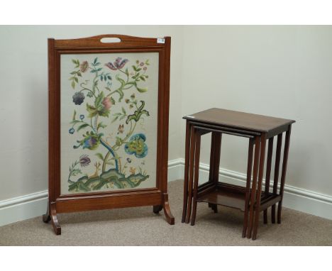 20th century nest of three tables and needlework panel firescreen   Condition Report   Click here for further images, conditi