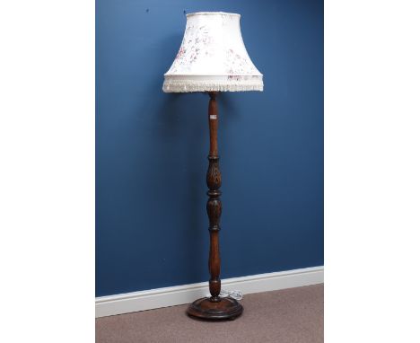 Early 20th century oak standard lamp with shade    Condition Report   Click here for further images, condition, auction times