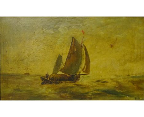 Sailing Vessel at Sea, 19th century oil on canvas monogrammed R. W 29cm x 50cm   Condition Report   Click here for further im