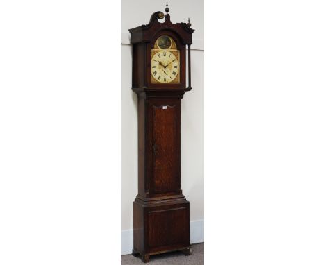 Early 19th century oak longcase clock, 30-hour movement, painted dial with subsidiary second hand, H130cm CLOCKS & BAROMETERS