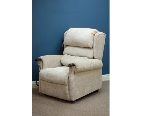 Electric reclining armchair upholstered in beige fabric (This item is PAT tested - 5 day warranty from date of sale)   Condit
