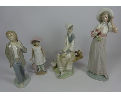 Lladro figure of a seated woman and three Nao figures (4)   Condition Report   Click here for further images, condition, auct