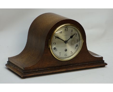 20th century oak cased mantel clock, chiming movement, W42cm CLOCKS & BAROMETERS - as we are not a retailer, these items are 