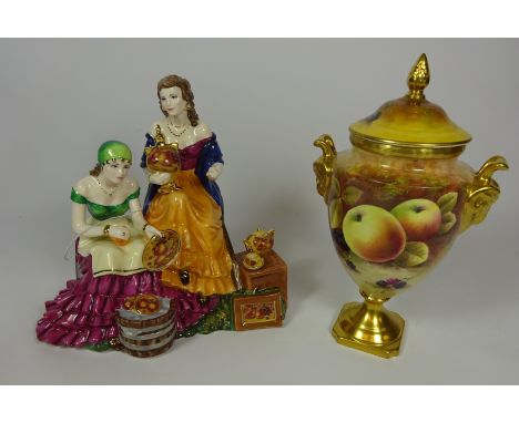 Royal Worcester limited edition model 'Sparkling Clean at Appleby Fair' and a hand painted Coalport vase by T. Campbell H21cm