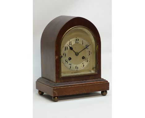 Early 20th century mahogany cased mantel clock, silvered dial with Junghans movement, H31cm, and two hat top mantle clocks (3
