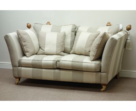 Two seat Knoll drop end sofa upholstered in striped cover, W190cm   Condition Report   Click here for further images, conditi