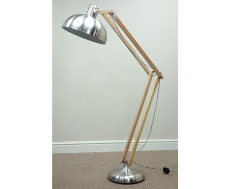 Large floor standing hardwood and burnished metal angle poise lamp (This item is PAT tested - 5 day warranty from date of sal