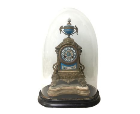 A Japy Freres & Co. mantel clock, with enamel and porcelain Roman numeral dial, bell strike movement, gilt metal mounts, back