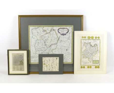 A collection of four maps, one of 'Cambridge-shire', mounted, framed and glazed, 24.7 by 19.6 cm, another of 'Huntingdon-shir