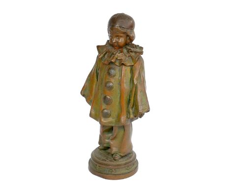 A mid 20th century bronze sculpture, modelled as a female pierrot, unsigned, 26.5cm high. 