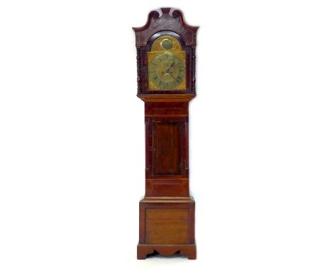 An 18th century mahogany long case clock, by T. Planner London, with brass Roman numeral dial, 34cm diameter, subsidiary dial