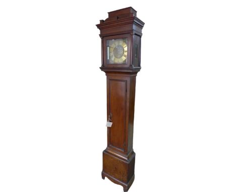 A Manister Baxter, St Neots 30-hour oak long-case clock, brass dial with Roman numerals and pierced gilt brass spandrels, in 