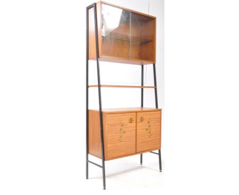 British Modern Design - A mid century teak veneer wall unit modular system in the manner of Ladderax / Avalon. Having a twin 