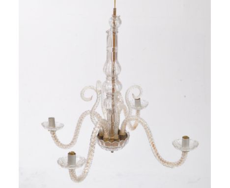 A vintage mid century Italian Murano style glass branch chandelier, featuring four twisted branches with light fixtures, four